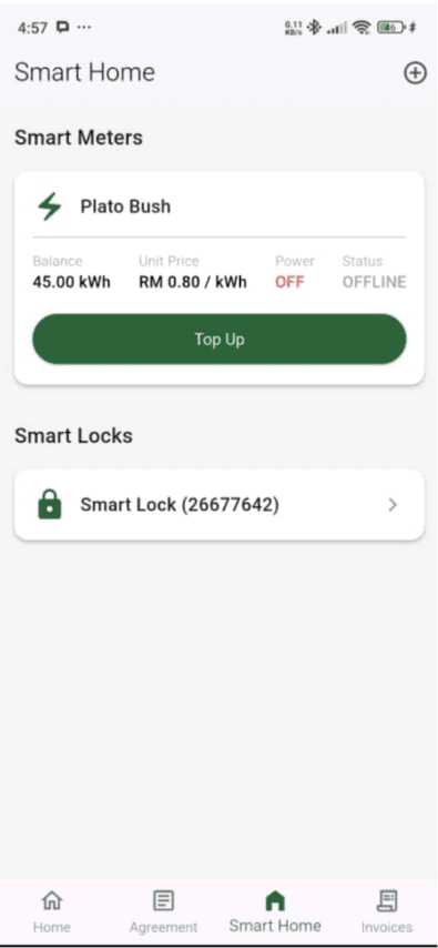 MyHomie smart meters screen